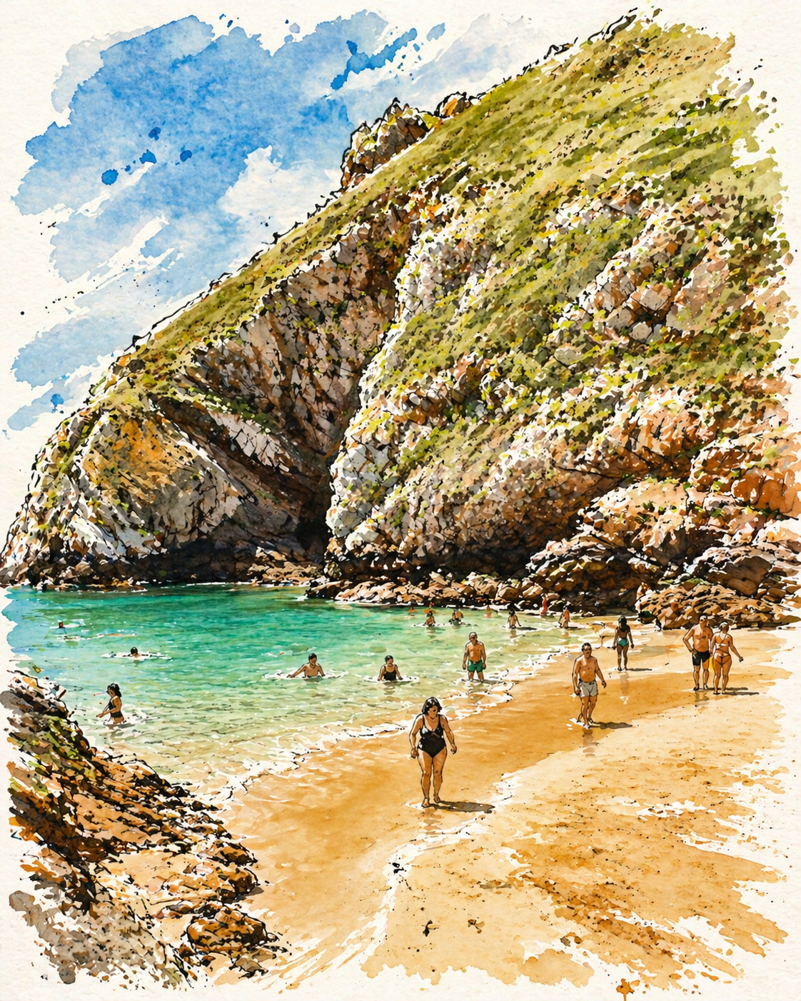 Praia do Carreiro do Mosteiro em aguarela