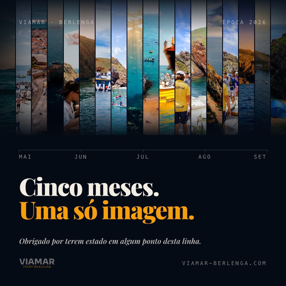 A época de 2026 na Berlenga em tiras verticais, de Maio a Setembro. Cinco meses, uma só imagem.